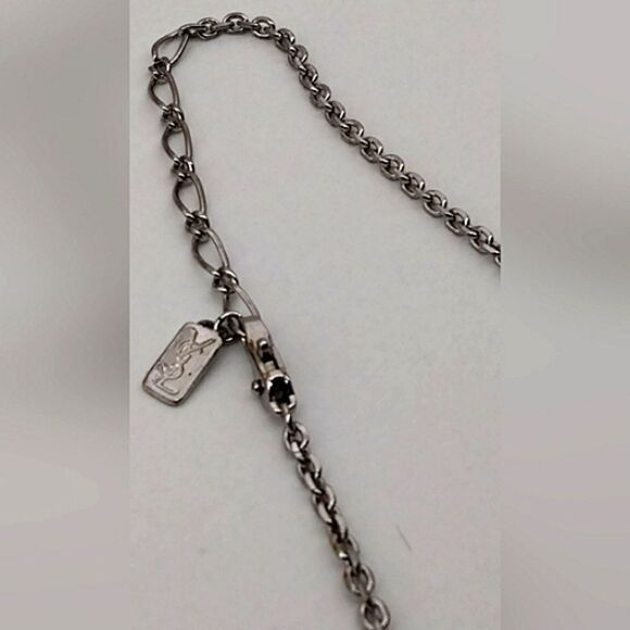 YSL Yves Saint Laurent Rhinestone Heart Silver Necklace Choker Jewelry Authentic - Picture 11 of 15